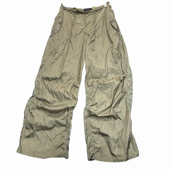 Motel Rocks Parashute Baggy Pants Olive Green Womens Sz S Pockets Oversized - Picture 1 of 12